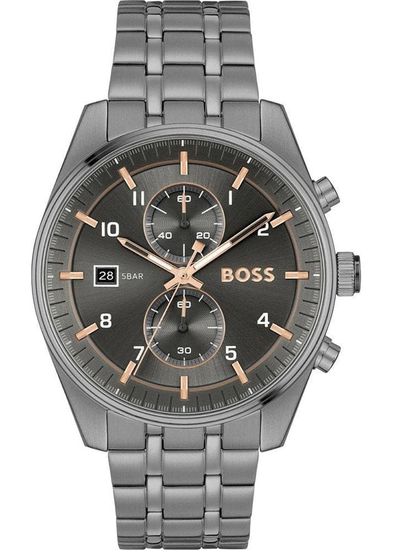Buy Shop Hugo Boss Skytraveller Chronograph Gunmetal Grey Dial Grey Steel Strap Watch for Men - 1514153 USA Online