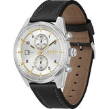 Buy Shop Hugo Boss Skytraveller Chronograph Silver Dial Black Leather Strap Watch for Men - 1514147 USA Online