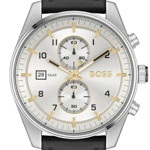 Buy Shop Hugo Boss Skytraveller Chronograph Silver Dial Black Leather Strap Watch for Men - 1514147 USA Online