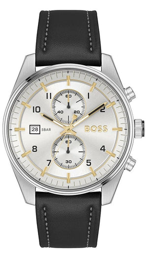 Buy Shop Hugo Boss Skytraveller Chronograph Silver Dial Black Leather Strap Watch for Men - 1514147 USA Online