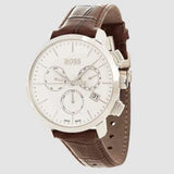 Buy Shop Hugo Boss Slim Chronograph White Dial Brown Leather Strap Watch For Men - 1513263 USA Online