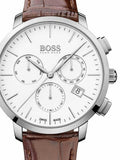 Buy Shop Hugo Boss Slim Chronograph White Dial Brown Leather Strap Watch For Men - 1513263 USA Online