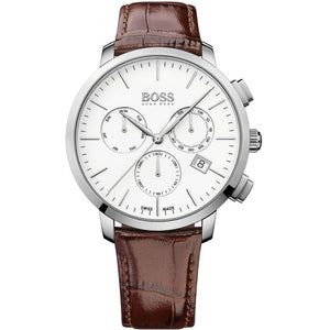 Buy Shop Hugo Boss Slim Chronograph White Dial Brown Leather Strap Watch For Men - 1513263 USA Online