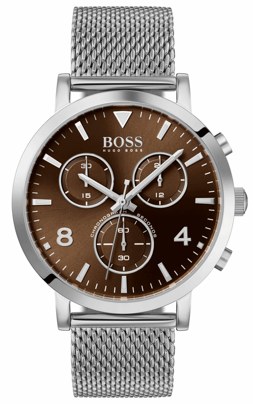 Buy Shop Hugo Boss Spirit Brown Dial Silver Mesh Bracelet Watch for Men - 1513694 USA Online