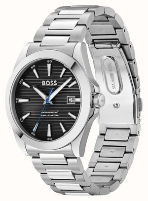 Buy Shop Hugo Boss Strike Black Dial Silver Steel Strap Watch for Men - 1514170 USA Online