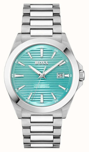Buy Shop Hugo Boss Strike Turquoise Blue Dial Silver Steel Strap Watch for Men - 1514171 USA Online