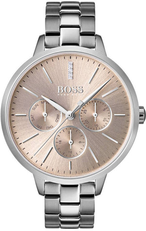 Buy Shop Hugo Boss Symphony Red Gold Dial Silver Steel Strap Watch for Women- 1502421 USA Online
