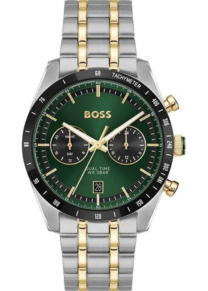 Buy Shop Hugo Boss Tourmaster Chronograph Green Dial Two Tone Steel Strap Watch for Men - 1514287 USA Online