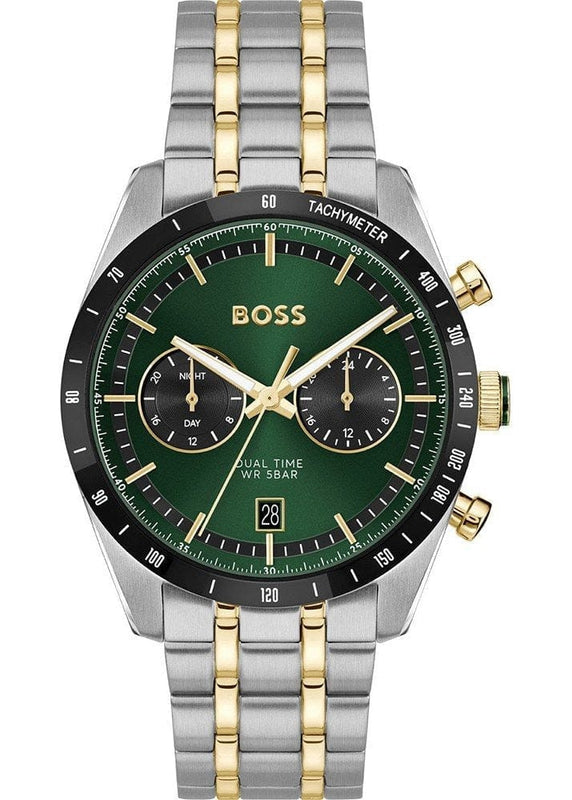 Buy Shop Hugo Boss Tourmaster Chronograph Green Dial Two Tone Steel Strap Watch for Men - 1514287 USA Online