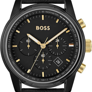 Buy Shop Hugo Boss Trace Chronograph Black Dial Black Leather Strap Watch for Men - 1514003 USA Online