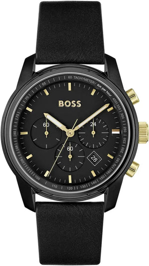 Buy Shop Hugo Boss Trace Chronograph Black Dial Black Leather Strap Watch for Men - 1514003 USA Online