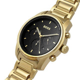 Buy Shop Hugo Boss Trace Chronograph Black Dial Gold Steel Strap Watch For Men - 1514006 USA Online