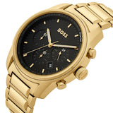 Buy Shop Hugo Boss Trace Chronograph Black Dial Gold Steel Strap Watch For Men - 1514006 USA Online