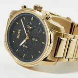Buy Shop Hugo Boss Trace Chronograph Black Dial Gold Steel Strap Watch For Men - 1514006 USA Online