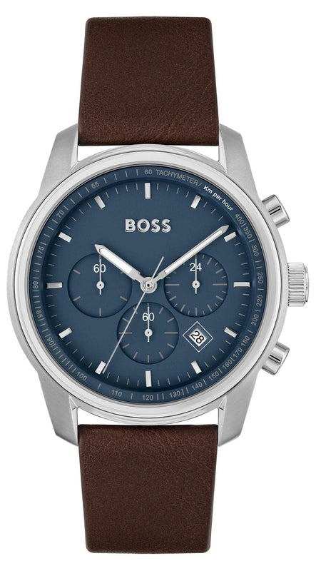 Buy Shop Hugo Boss Trace Chronograph Blue Dial Brown Leather Strap Watch for Men - 1514002 USA Online