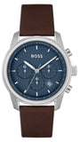 Buy Shop Hugo Boss Trace Chronograph Blue Dial Brown Leather Strap Watch for Men - 1514002 USA Online