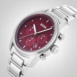 Buy Shop Hugo Boss Trace Chronograph Red Dial Silver Steel Strap Watch For Men - 1514004 USA Online