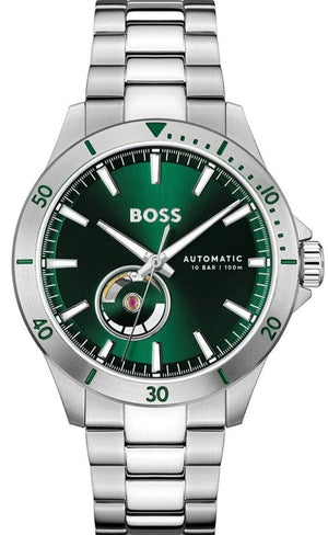 Buy Shop Hugo Boss Troper Automatic Chronograph Green Dial Silver Steel Strap Watch for Men - 1514200 USA Online