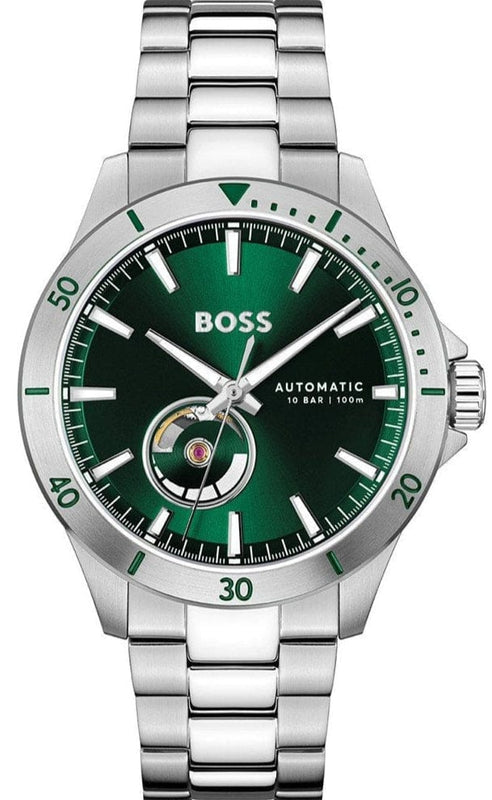 Buy Shop Hugo Boss Troper Automatic Chronograph Green Dial Silver Steel Strap Watch for Men - 1514200 USA Online