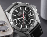 Buy Shop Hugo Boss Troper Chronograph Black Dial Black Leather Strap Watch for Men - 1514055 USA Online