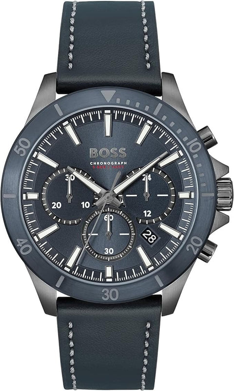 Buy Shop Hugo Boss Troper Chronograph Blue Dial Blue Leather Strap Watch for Men - 1514056 USA Online