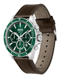 Buy Shop Hugo Boss Troper Chronograph Green Dial Brown Leather Strap Watch For Men - 1514098 USA Online