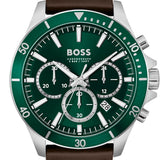 Buy Shop Hugo Boss Troper Chronograph Green Dial Brown Leather Strap Watch For Men - 1514098 USA Online
