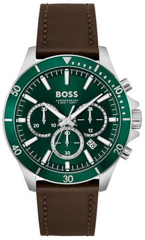 Buy Shop Hugo Boss Troper Chronograph Green Dial Brown Leather Strap Watch For Men - 1514098 USA Online