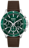 Buy Shop Hugo Boss Troper Chronograph Green Dial Brown Leather Strap Watch For Men - 1514098 USA Online