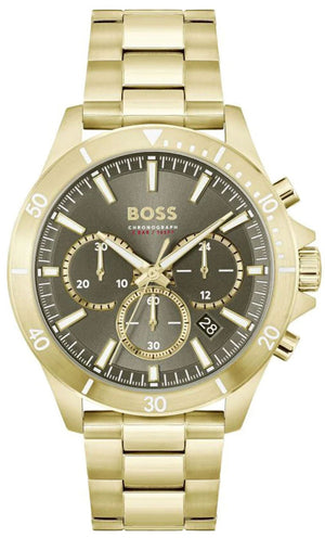 Buy Shop Hugo Boss Troper Chronograph Green Dial Gold Steel Strap Watch For Men - 1514059 USA Online