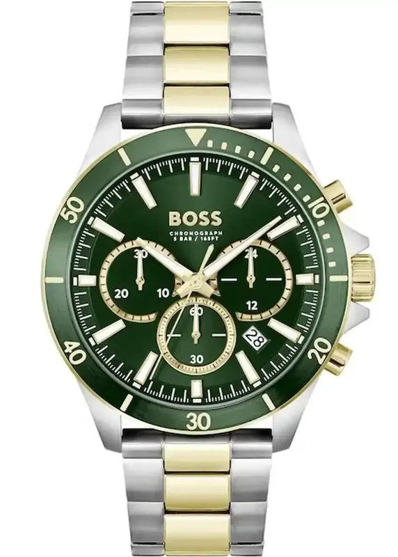 Buy Shop Hugo Boss Troper Chronograph Green Dial Two Tone Steel Strap Watch for Men - 1514154 USA Online