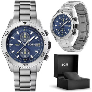 Buy Shop Hugo Boss Vela Chronograph Diver Blue Dial Silver Steel Strap Watch for Men - 1513775 USA Online