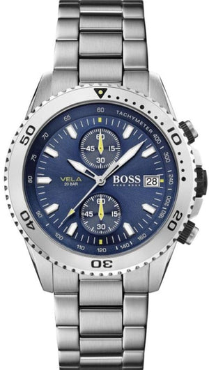 Buy Shop Hugo Boss Vela Chronograph Diver Blue Dial Silver Steel Strap Watch for Men - 1513775 USA Online