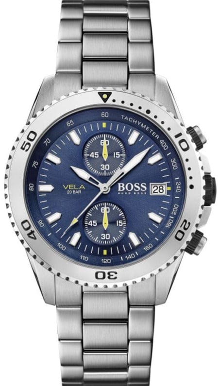 Buy Shop Hugo Boss Vela Chronograph Diver Blue Dial Silver Steel Strap Watch for Men - 1513775 USA Online