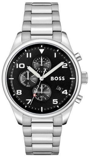 Buy Shop Hugo Boss View Chronograph Black Dial Silver Steel Strap Watch For Men - 1514008 USA Online