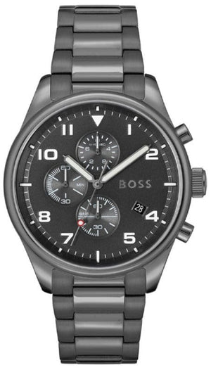 Buy Shop Hugo Boss View Chronograph Grey Dial Grey Steel Strap Watch For Men - 1513991 USA Online
