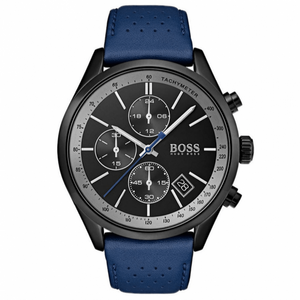 Buy Shop Hugo Boss Grand Prix Chronograph Black Dial Blue Leather Strap Watch for Men - 1513563 USA Online