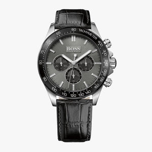 Buy Shop Hugo Boss Ikon Grey Dial Black Leather Strap Watch for Men - 1513177 USA Online