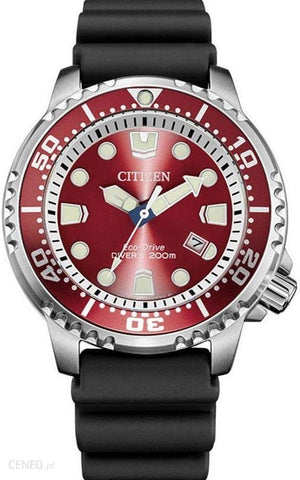 Citizen Eco Drive Promaster Marine Red Dial Black Rubber Strap Watch For Men - BN0159-15X