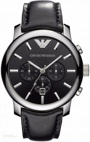 Buy Shop Emporio Armani Classic Chronograph Black Dial Black Leather Strap Watch For Men - AR0431 USA Online