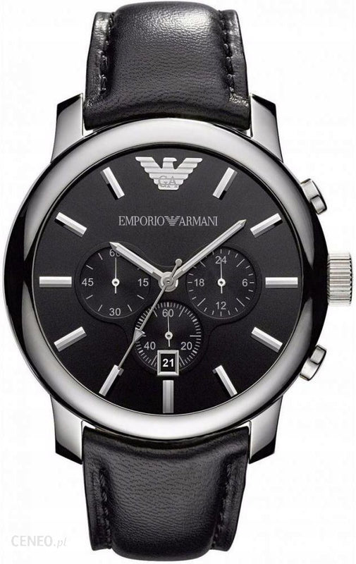 Buy Shop Emporio Armani Classic Chronograph Black Dial Black Leather Strap Watch For Men - AR0431 USA Online