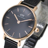Buy Shop Daniel Wellington Classic Petite Pressed Ashfield Black Dial Black Mesh Bracelet Watch For Women - DW00100441 USA Online