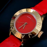 Marc Jacobs Blade Red Dial Red Leather Strap Watch for Women - MBM1204