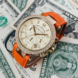 Buy Shop Michael Kors Parker Champagne Dial Orange Leather Strap Watch for Women - MK2279 USA Online