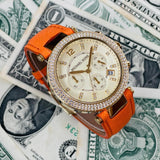 Buy Shop Michael Kors Parker Champagne Dial Orange Leather Strap Watch for Women - MK2279 USA Online