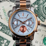 Buy Shop Michael Kors Runway Chronograph Blue Dial Two Tone Steel Strap Watch For Women - MK6166 USA Online