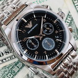 Buy Shop Emporio Armani Franco Black Dial Silver Steel Strap Watch For Men - AR0373 USA Online