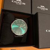 Coach Charles Green Dial Black Leather Strap Watch for Men - 14602436