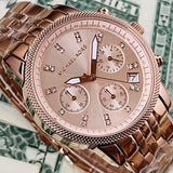 Buy Shop Michael Kors Ritz Chronograph Rose Gold Dial Rose Gold Steel Strap Watch for Women - MK6077 USA Online