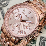 Buy Shop Michael Kors Ritz Chronograph Rose Gold Dial Rose Gold Steel Strap Watch for Women - MK6077 USA Online